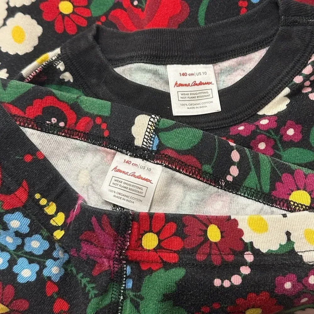 Hanna Andersson Festive Flowers Long John PJ Pajama Set Size 140 US 10
